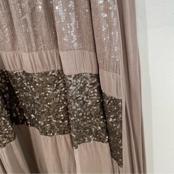 NWT Sarah Tempest Tan Sequin & Ruffle High Low Midi Dress Medium Lagenlook - Picture 10 of 14